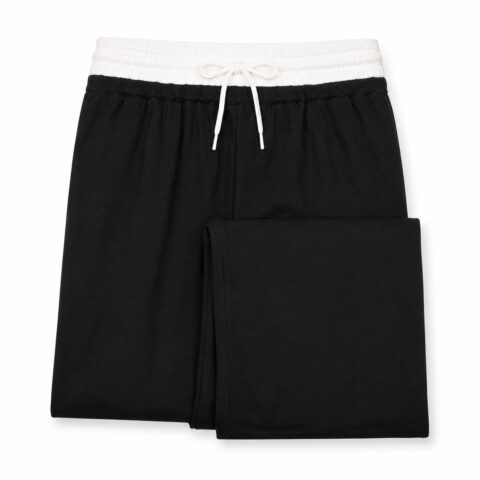SHEIN Womens Black Wide Leg Trousers Size L UK 12/14 Contrast Waist Drawstring