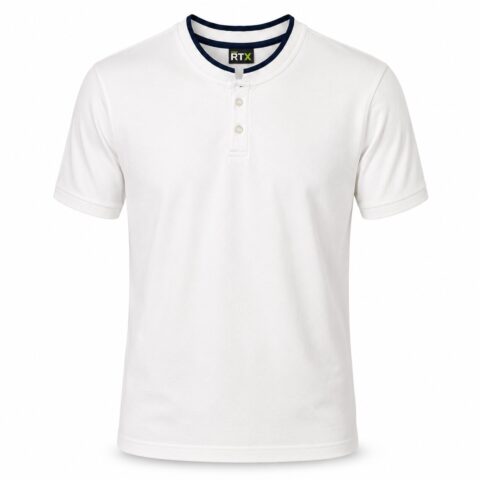 Men's White Navy Polo Shirt Short Sleeve Henley, Size M