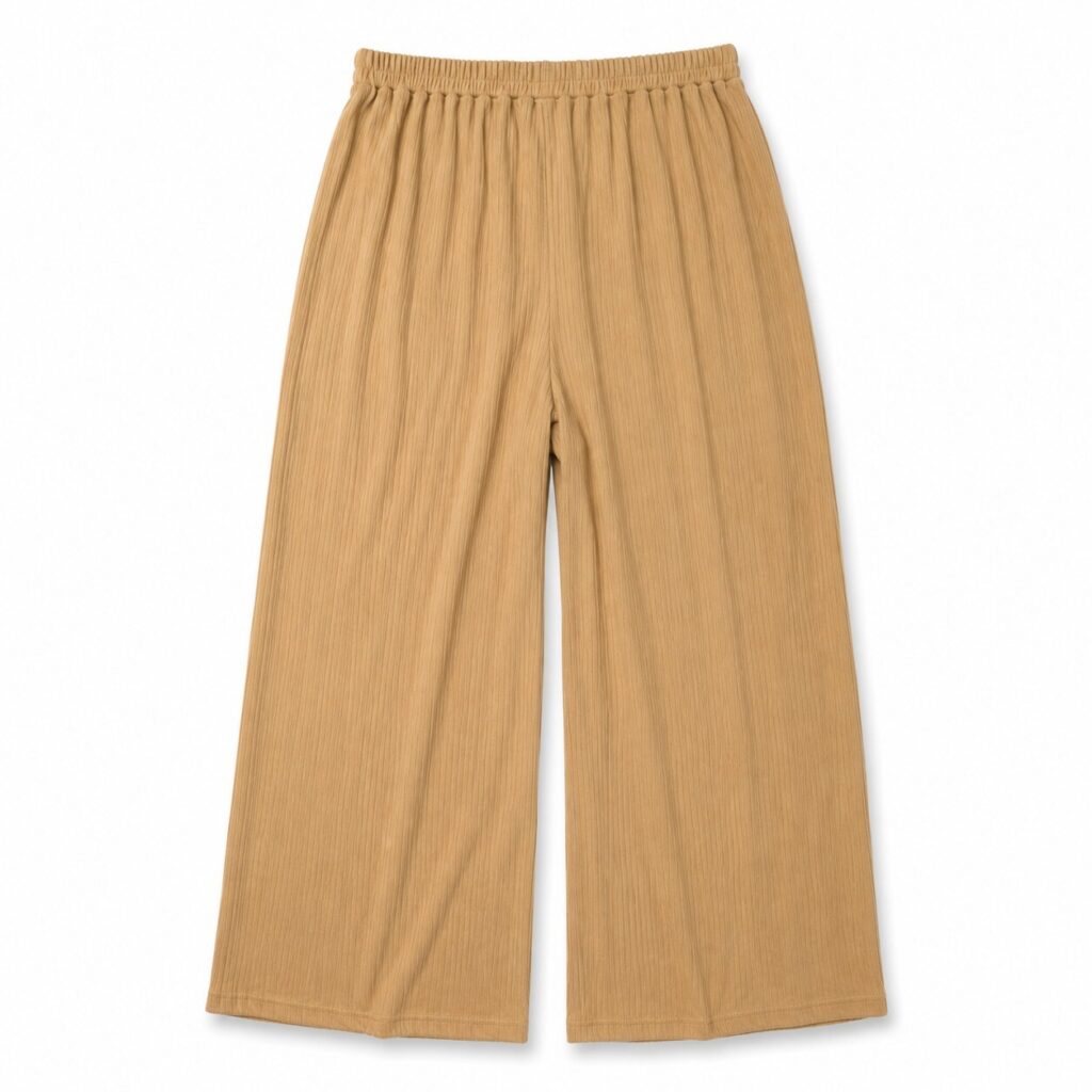 Women’s Beige Ribbed Wide Leg Elasticated Waist Trousers – UK Size 8