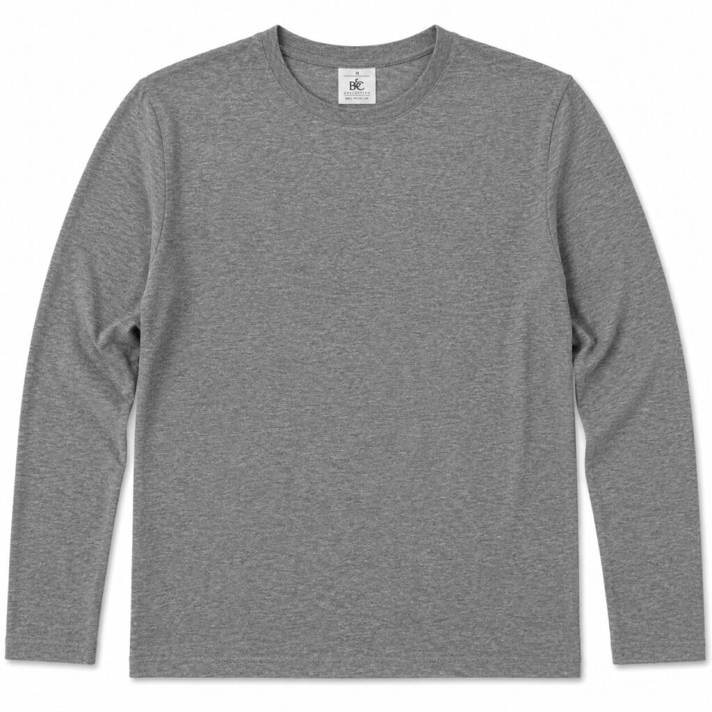 Unisex B&C Collection E150 LSL Grey Long Sleeve T Shirt Top, Size M