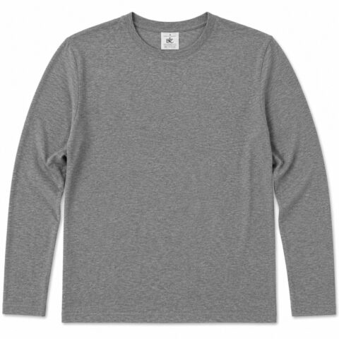 Unisex B&C Collection E150 LSL Grey Long Sleeve T Shirt Top, Size M