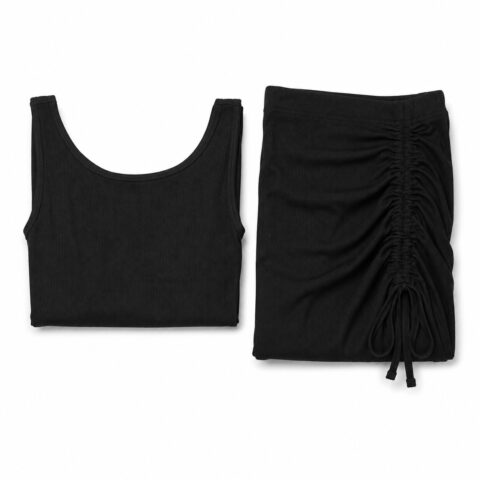 Women's Black 2 Piece Crop Top Midi Skirt Set, Size L