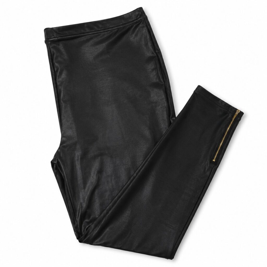 Women's Black Faux Leather Look Leggings, Size M/L