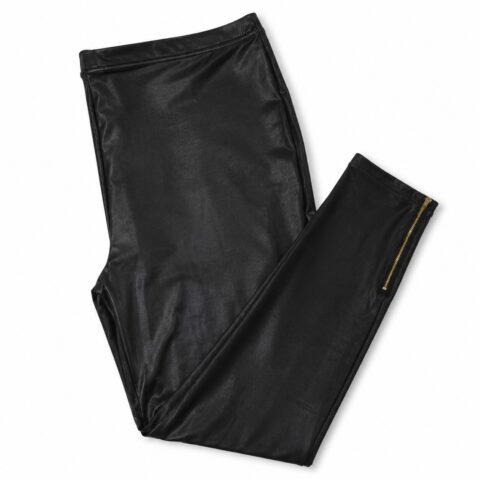 Women's Black Faux Leather Look Leggings, Size M/L