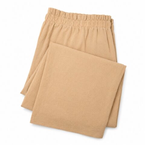 SHEIN Petite Womens Beige Wide Leg Trousers Size S Elastic Waist Casual Pants