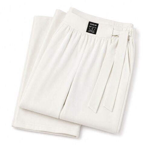 SHEIN Womens White Wide Leg Trousers Size S EU 36 High Waist Stretch Casual