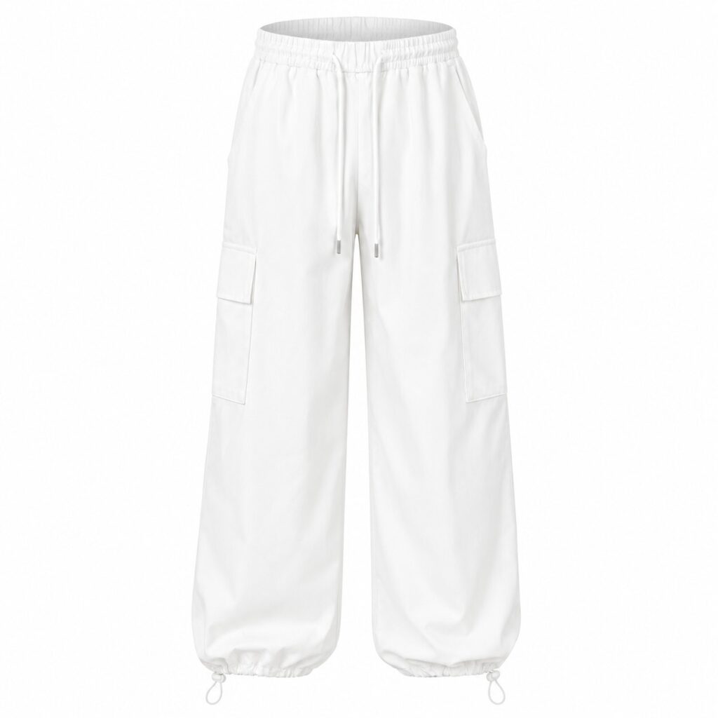 Womens White Cargo Parachute Trousers XS EU 34 Elastic Waist Utility Pockets
