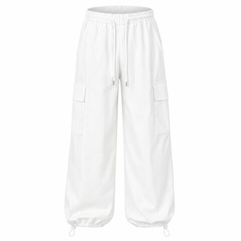 Womens White Cargo Parachute Trousers XS EU 34 Elastic Waist Utility Pockets