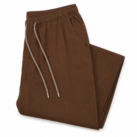 Womens Brown Wide Leg Trousers Size XS EU 34 Drawstring Elastic Waist Casual