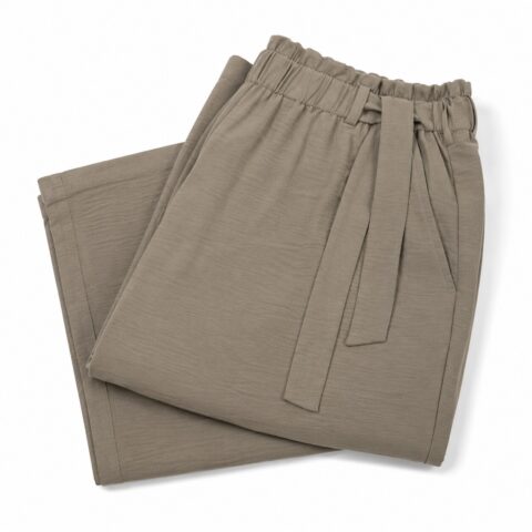 SHEIN Womens Trousers Size M UK 10 Taupe High Waist Tie Belt Wide Leg Casual