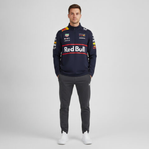 NWT Castore Red Bull Racing F1 Midlayer 1/4 Zip Navy M All Sponsors Logos