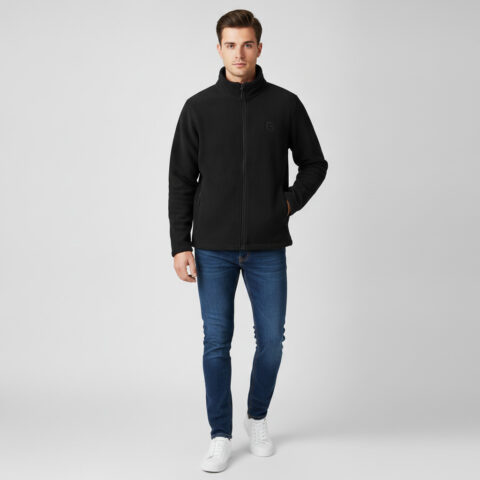 Russell Mens Black Full Zip Fleece Jacket XL 870F Workwear Outdoor Zip Pockets