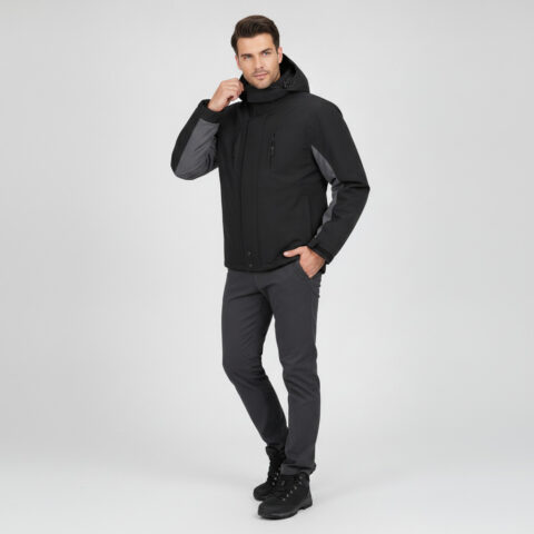 Black Knight Men's Hooded Work Jacket Black Grey Quilted Lined Coat Size XL