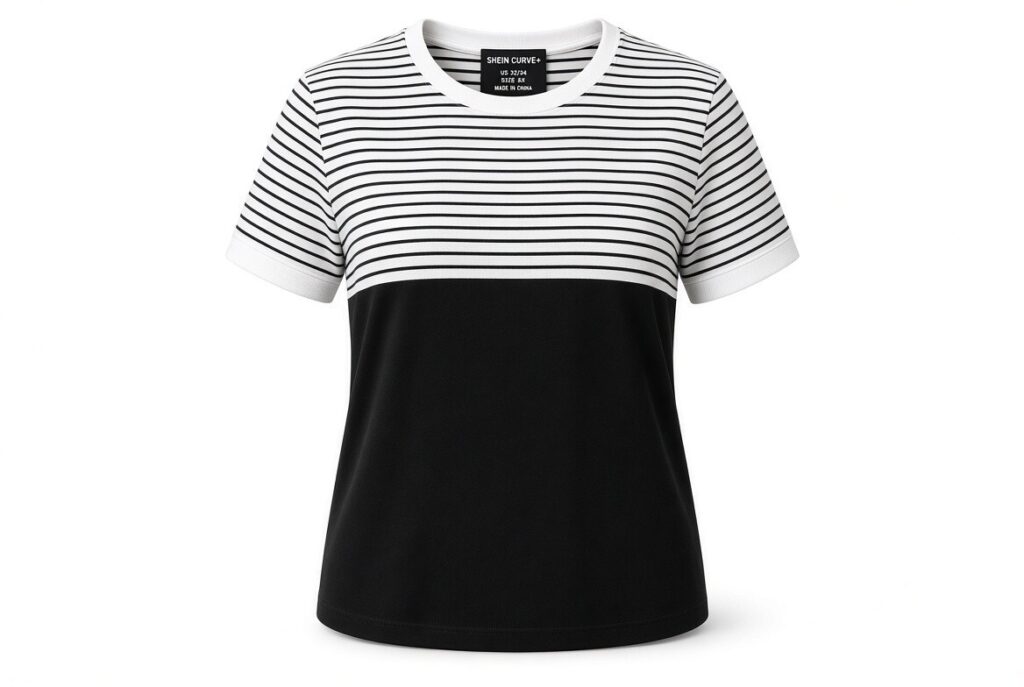 Women's Curve Black and White Striped Short Sleeve T-Shirt, Size 8X