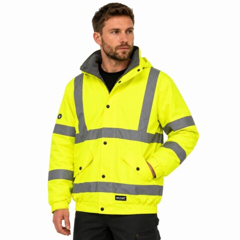 Veltuff 5XL Hi Vis Bomber Jacket Yellow Grey Reflective Workwear Waterproof Coat