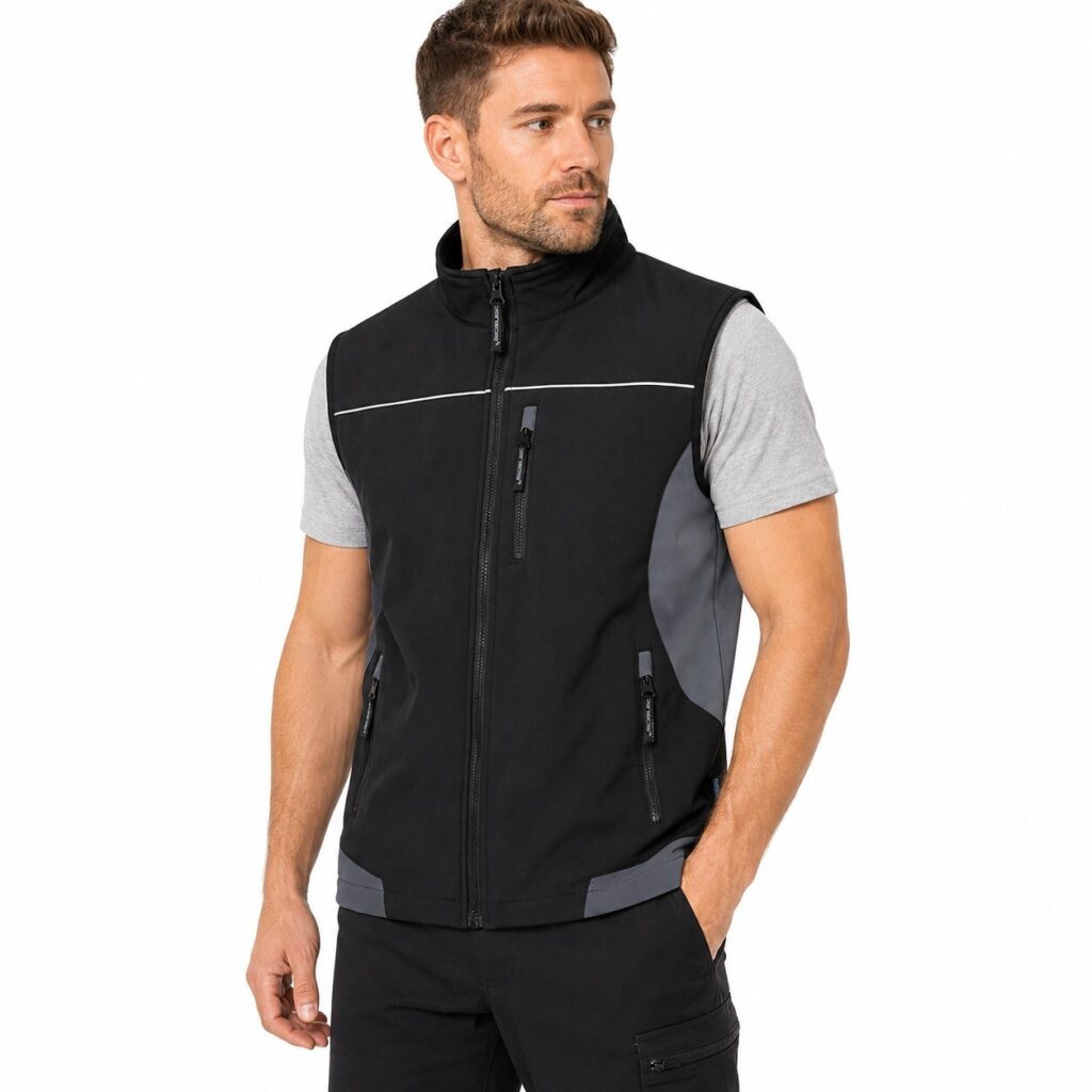 Panacea Working Solutions Softshell Gilet Mens M Black Grey Reflective Work Vest