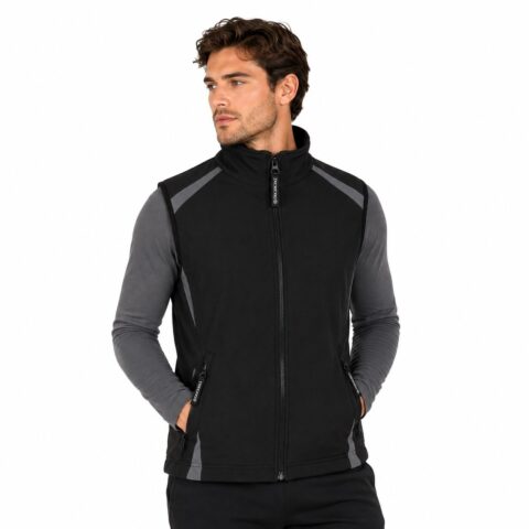 Panacea Softshell Gilet Mens L Black Grey Zip Up Bodywarmer Vest Outdoor