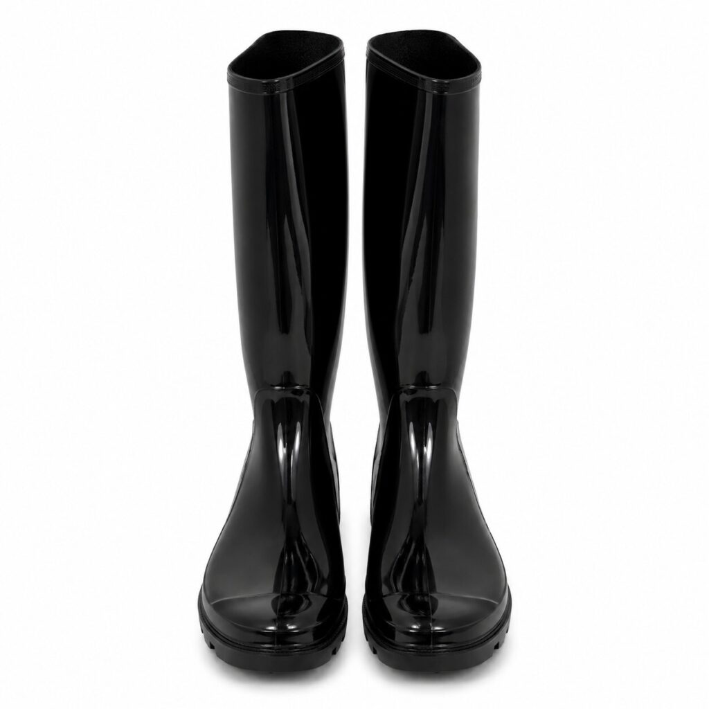 Black Glossy Knee-High Rain Boots