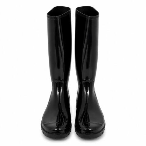 Black Glossy Knee-High Rain Boots