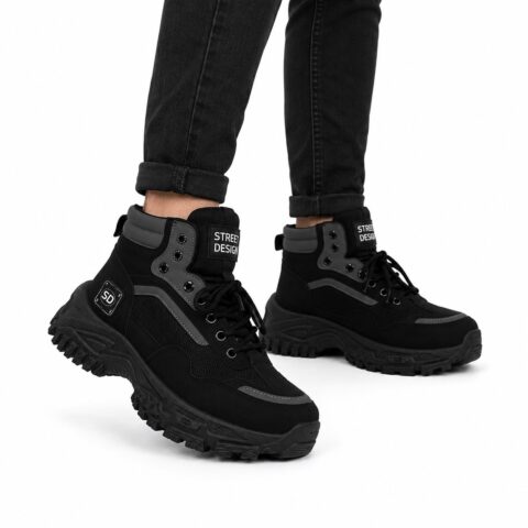 Men's Street Design1 Black & Grey Chunky High Top Trainers, Size 7