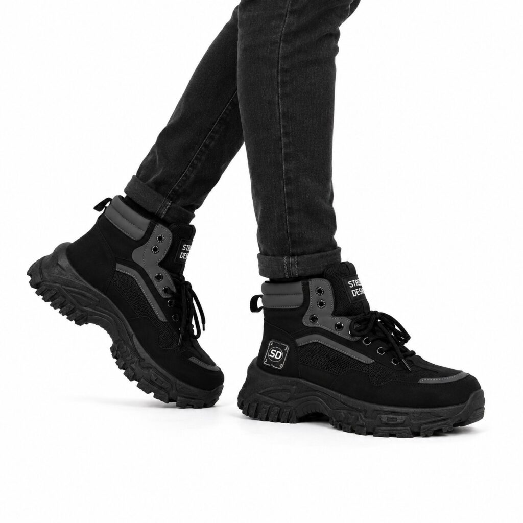 Men's Street Design1 Black & Grey Chunky High Top Trainers, Size 8