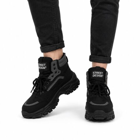 Men's Street Design Black & Grey Chunky High Top Trainers, Size 10
