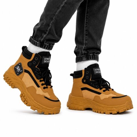 Men's Street Design1 Tan & Black Chunky High-Top Trainers Size 7