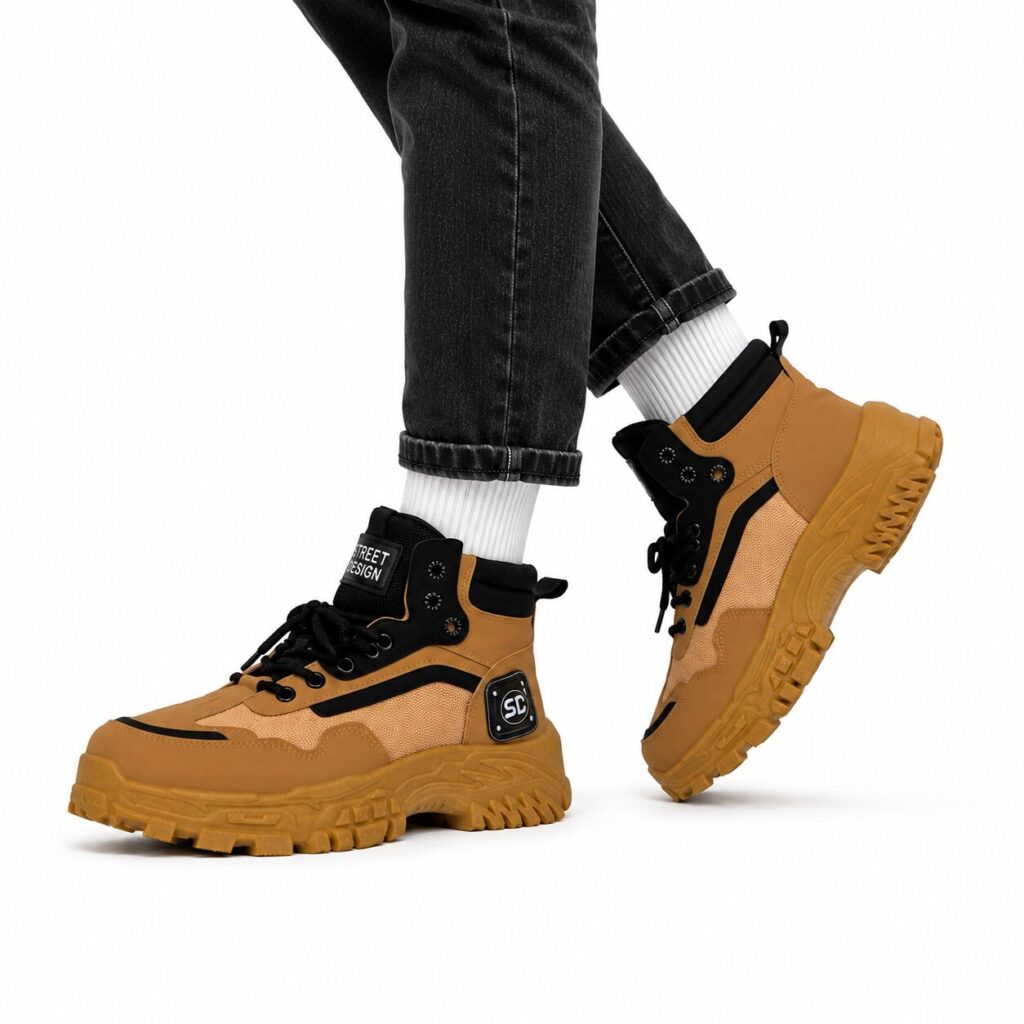 Men's Street Design1 Tan & Black Chunky High-Top Trainers, Size 8