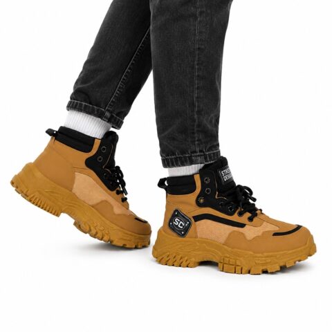 Street Design1 Tan & Black High-Top Trainers, Size 10