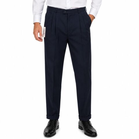 Gaberdini Mens Navy Pleated Trousers 32W 33L Made in UK Smart Formal Vintage
