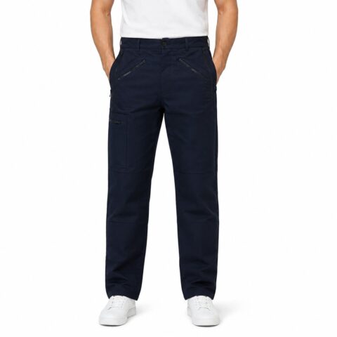 Navy Blue Cargo Work Trousers - Men's Size 36R - Zip Pockets Multi-Pocket Pants