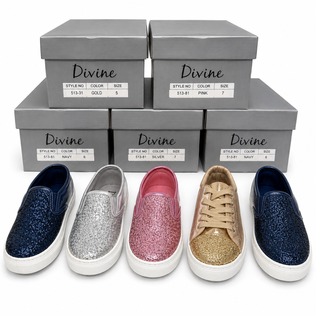 Divine Girls Glitter Trainers — 5 Pair Warehouse Lot (Mixed Sizes)