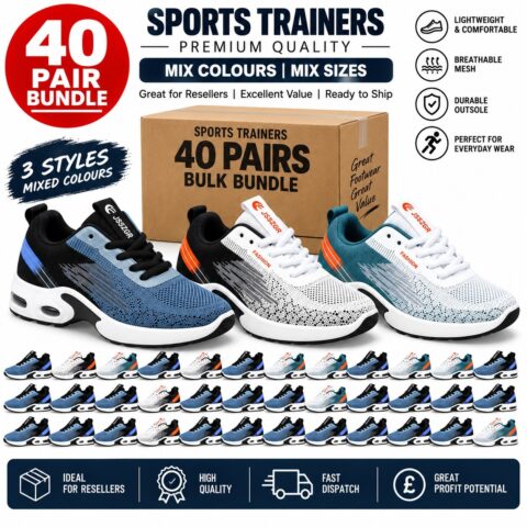 40 Pairs Sports Trainers Wholesale Bundle Mix Colours Mix Sizes