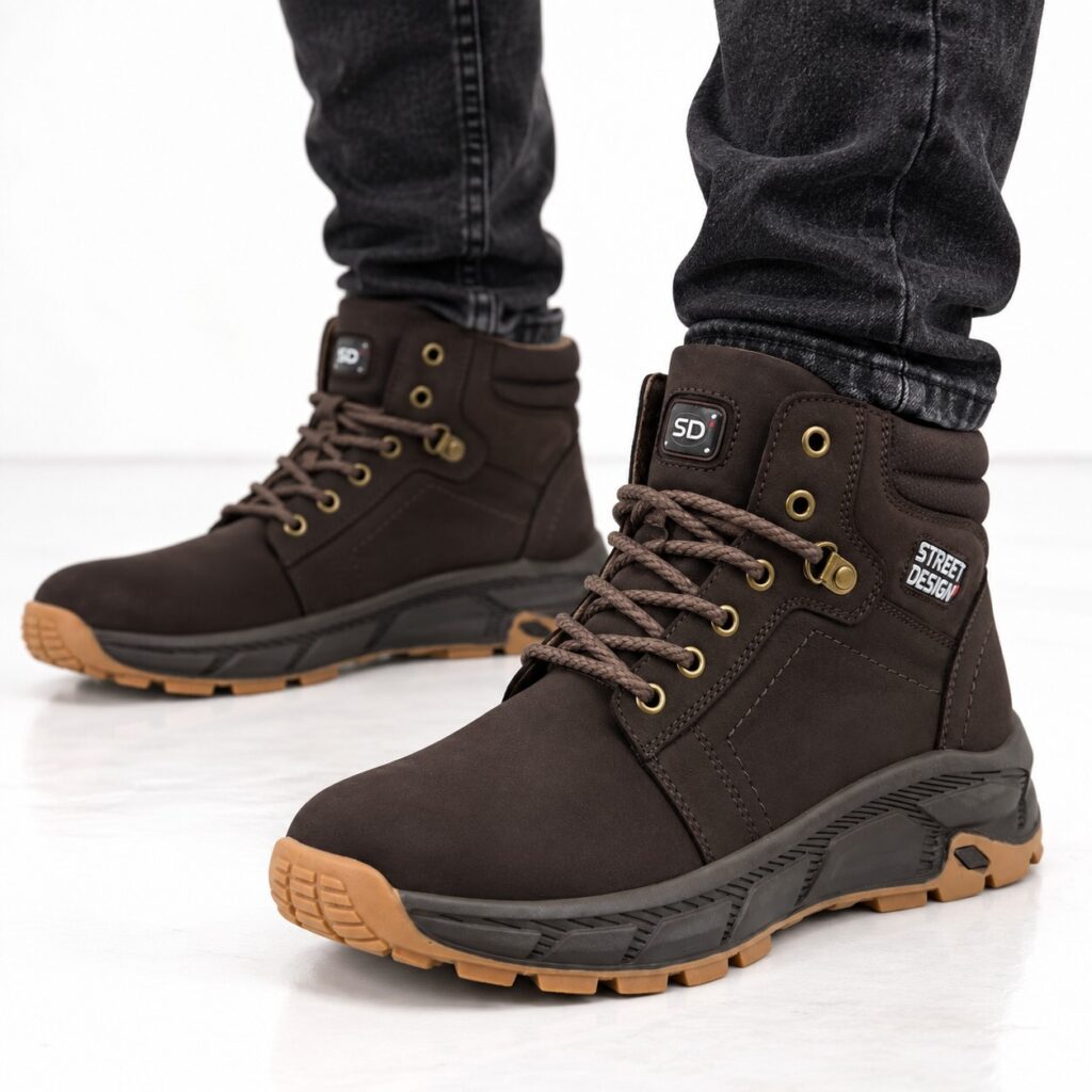 Men's Street Design Brown Combat Boots, Size 8