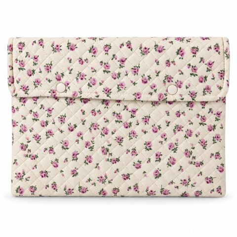Floral Quilted Clutch / Pouch – Cream with Pink Rose Pattern