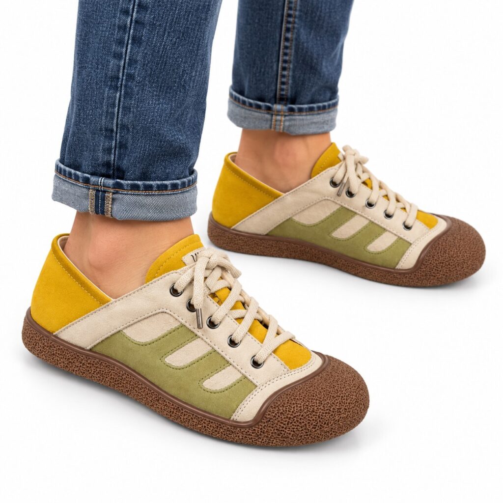 Women's Sneakers Yellow and Green Canvas, Size 5