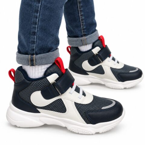 Prince Pedro Kids Navy/White Mesh High-Top Sneakers